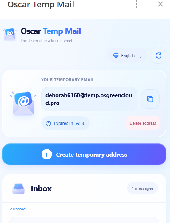 OscarTempMail в Telegram: временный адрес, таймер и входящие письма